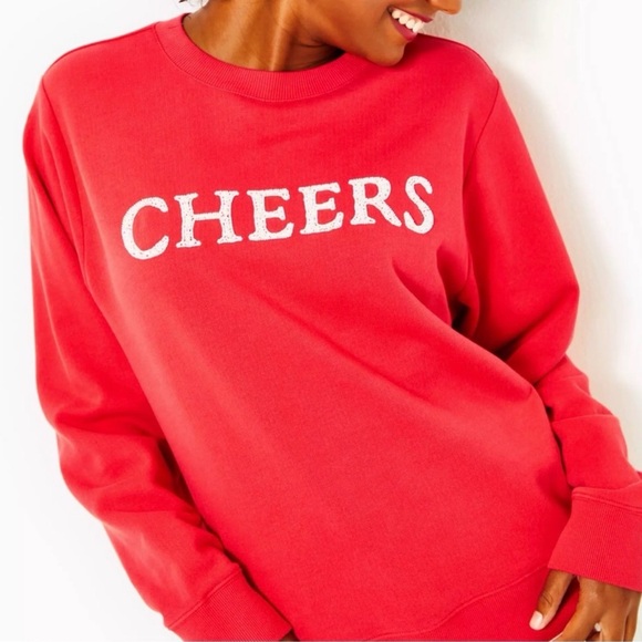 Lilly Pulitzer Tops - Lilly Pulitzer Ballard Sweatshirt SZ Medium Red Cheers Pearl Beading
